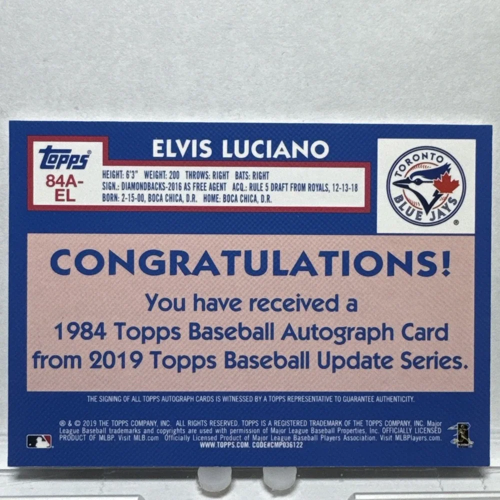 2019 Topps Update 1984 Auto Elvis Luciano #84A-EL Toronto Blue Jays Rookie